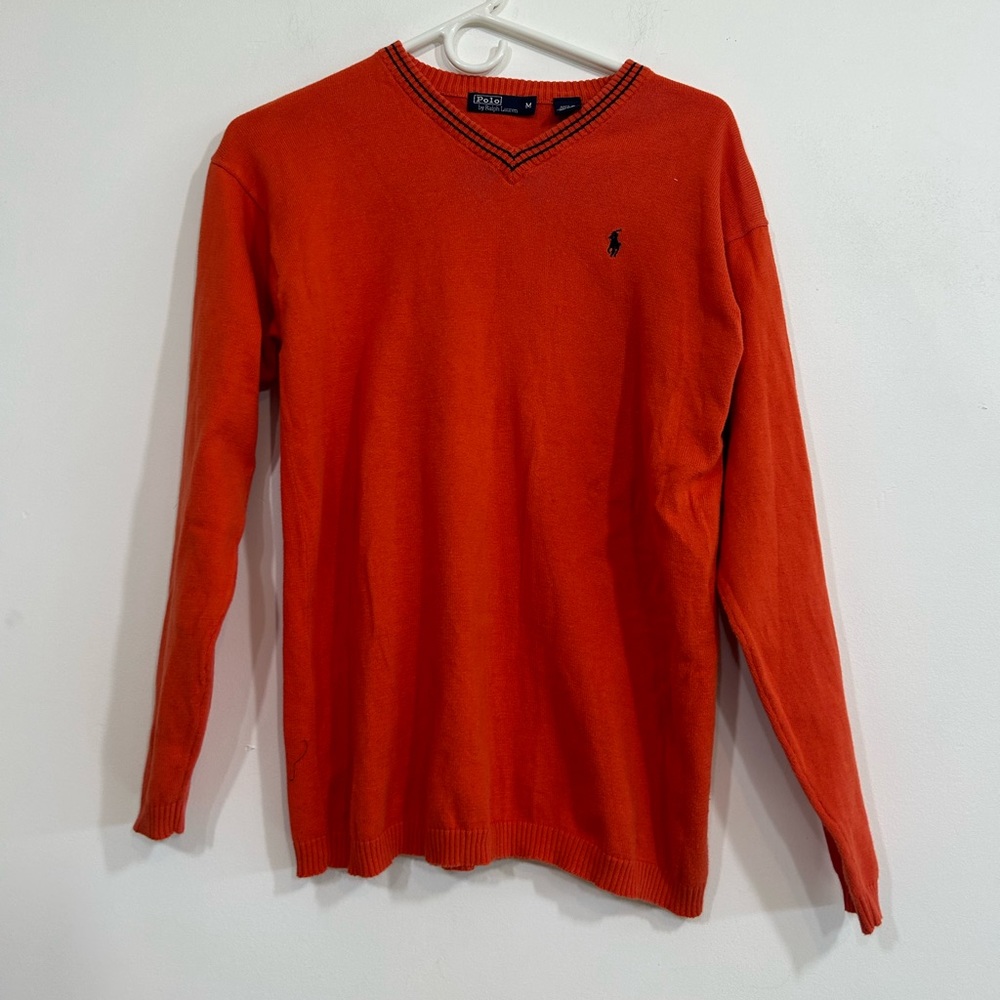POLO by Ralph Lauren Orange V-neck Sweater 100% Cotton Men’s Size Medium